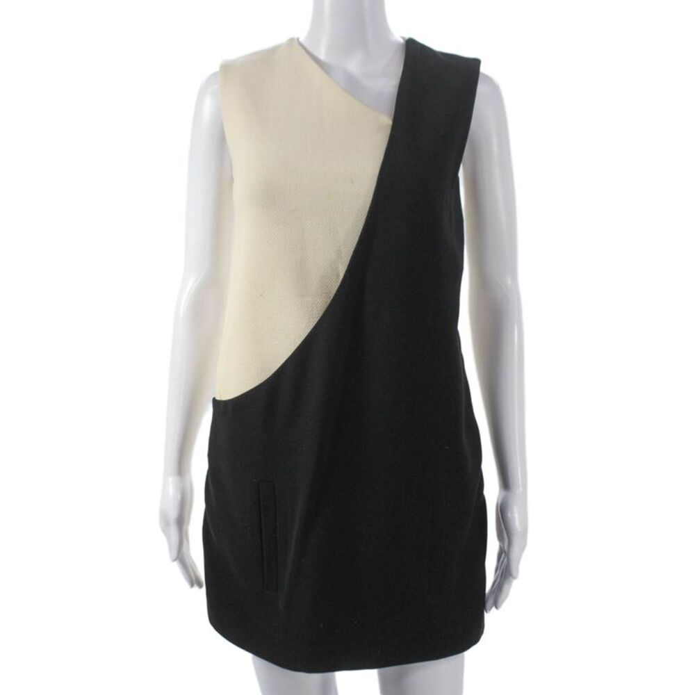 Clotilde Womens Shift Dress Black Sleeveless Round Neck Wool Zip Size 38